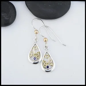 Tear Drop Earrings in Sterling Silver & Gold with Sapphire