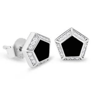 THE DARTH VADER® - Pentagon Black Diamond Stud Earrings in White Gold