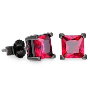 The Passion® - 925 Sterling Silver Red Ruby Diamond Stud Earrings