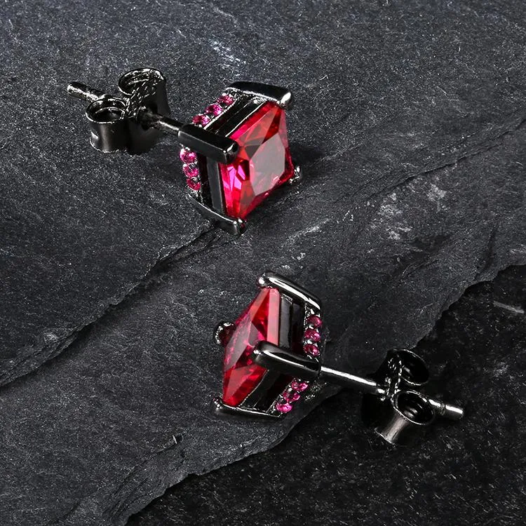 The Passion® - 925 Sterling Silver Red Ruby Diamond Stud Earrings