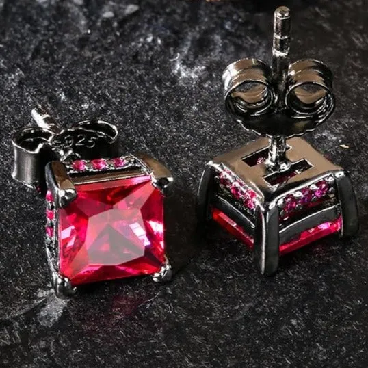 The Passion® - 925 Sterling Silver Red Ruby Diamond Stud Earrings