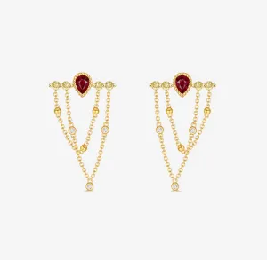 THIALH - CONCERTO - 18K Yellow Gold Ruby with Yellow and White Diamond Earrings