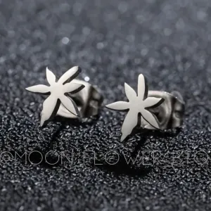 Tiny Silver Leaf Stud Earrings