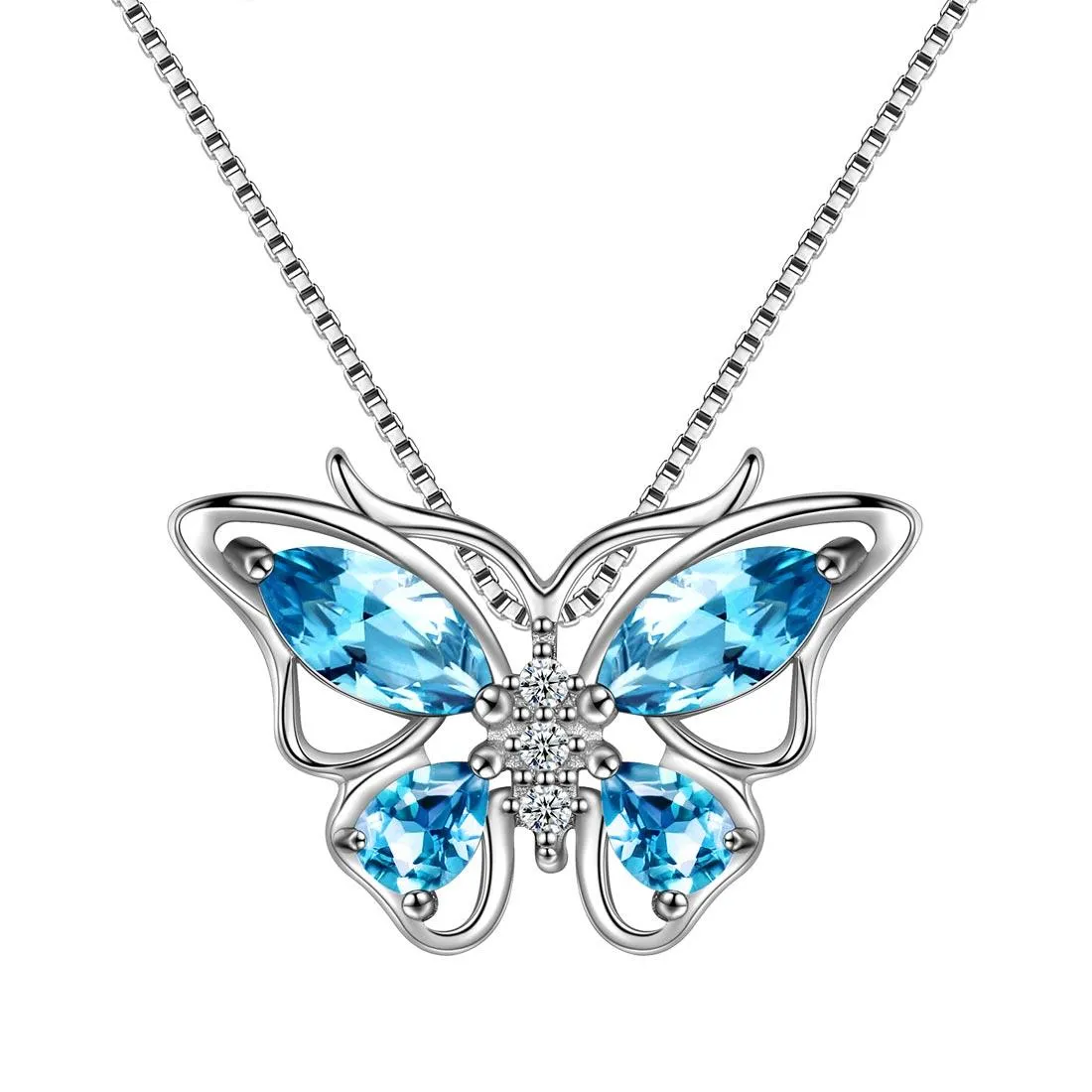 Tokyo Mart Butterfly Pendant Necklace Birthstone March Aquamarine Women Girls Jewelry Birthday Gift