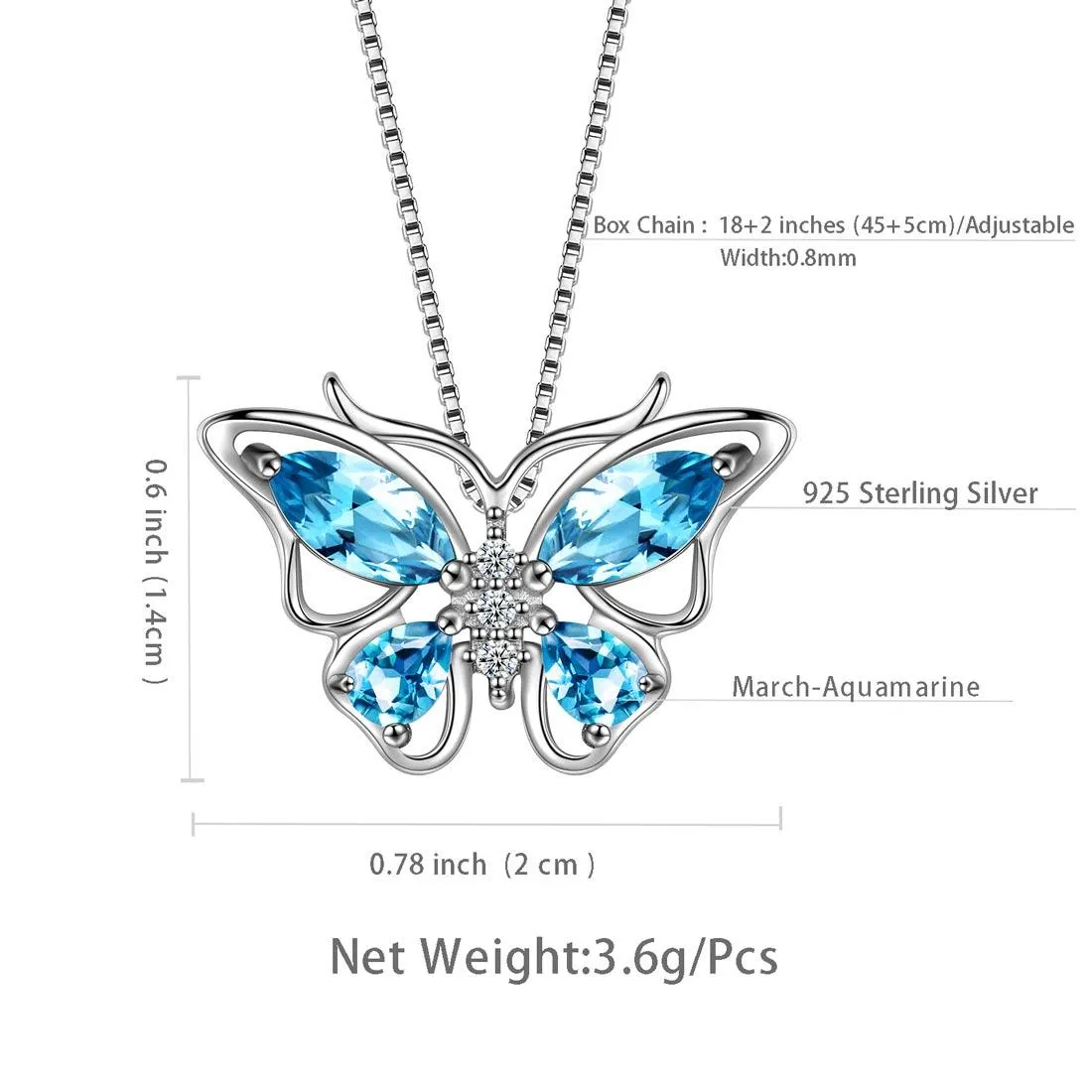 Tokyo Mart Butterfly Pendant Necklace Birthstone March Aquamarine Women Girls Jewelry Birthday Gift