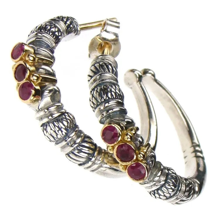 Triple Ruby Hoop Earrings