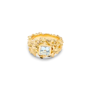 VC017 Gold Hammered Gem Ring