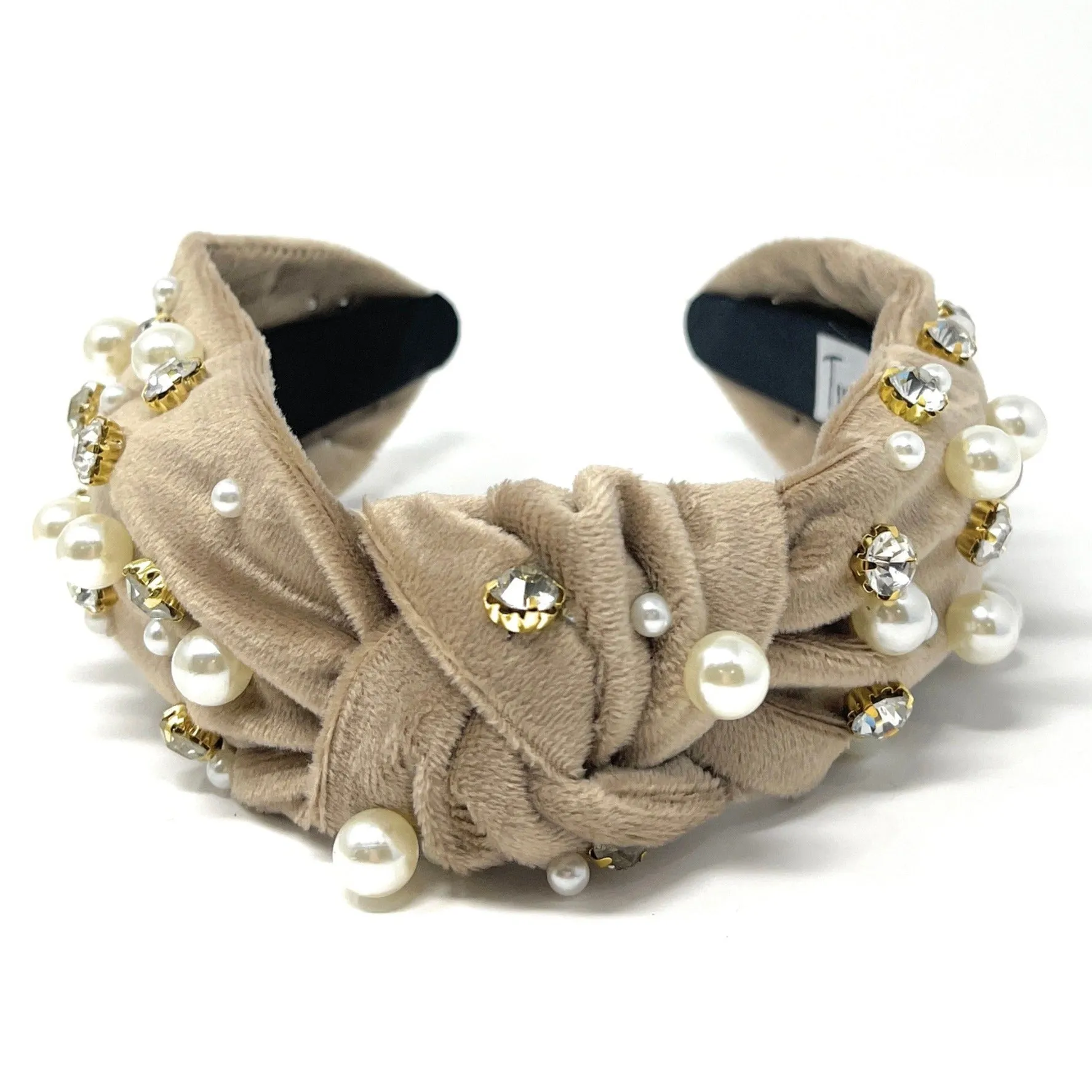 Velour Pearl Jeweled Knot Headband