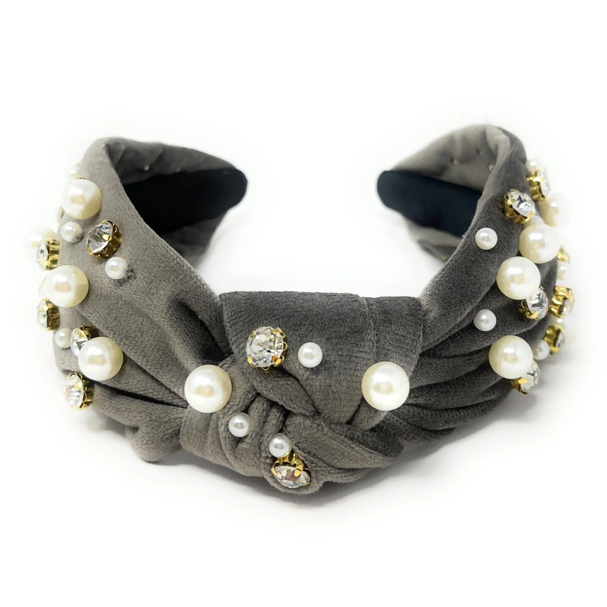 Velour Pearl Jeweled Knot Headband