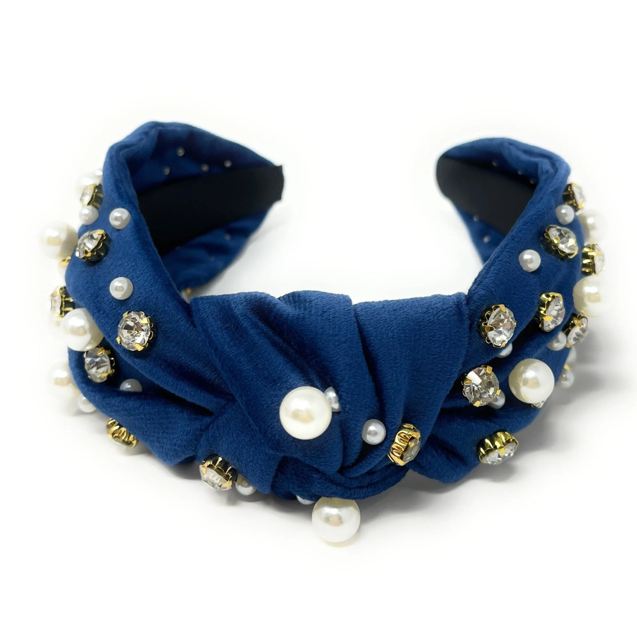 Velour Pearl Jeweled Knot Headband