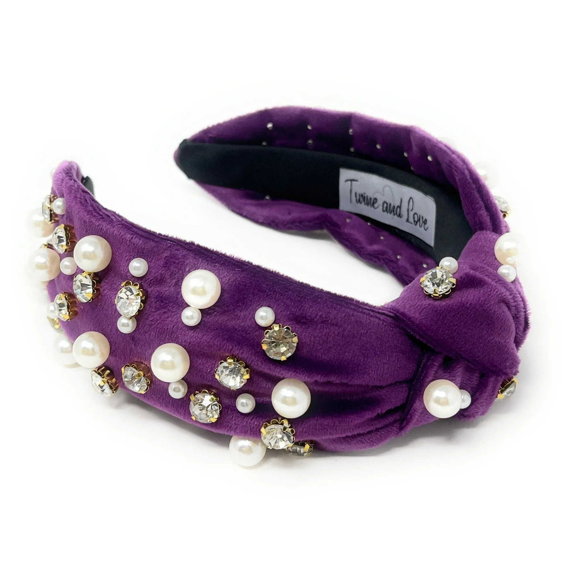 Velour Pearl Jeweled Knot Headband