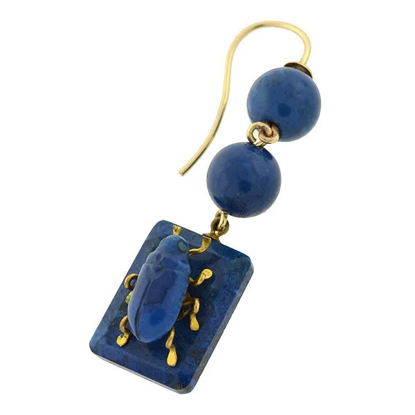 Victorian 10kt Carved Sodalite Bug Earrings