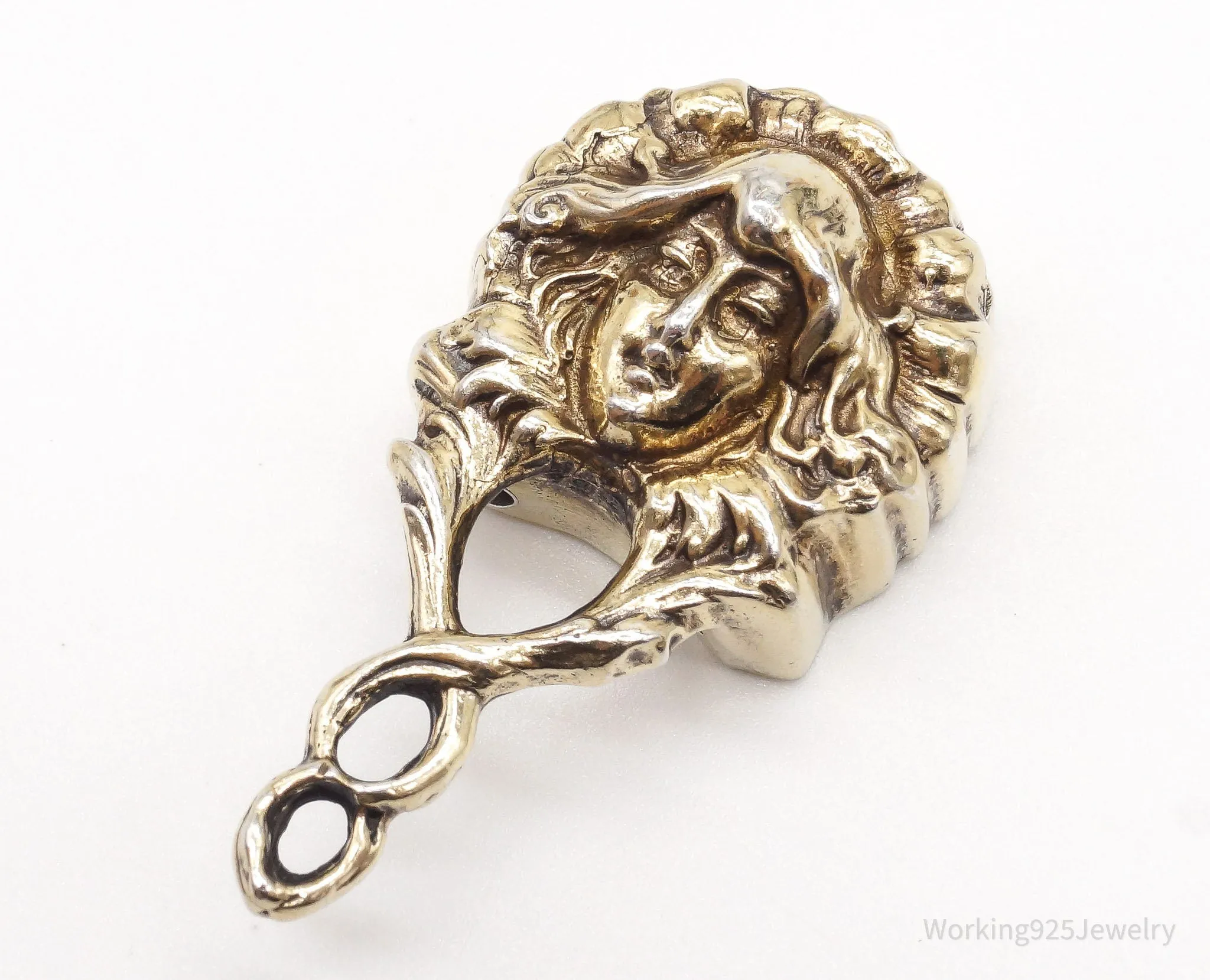 Vintage Art Nouveau Woman Gold Vermeil Sterling Silver Bolo Tie Clip Pendant