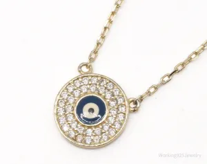 Vintage Evil Eye Cubic Zirconia Gold Vermeil Sterling Silver Necklace 18"