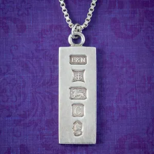 Vintage Ingot Pendant Necklace Sterling Silver Silver Jubilee Dated 1977