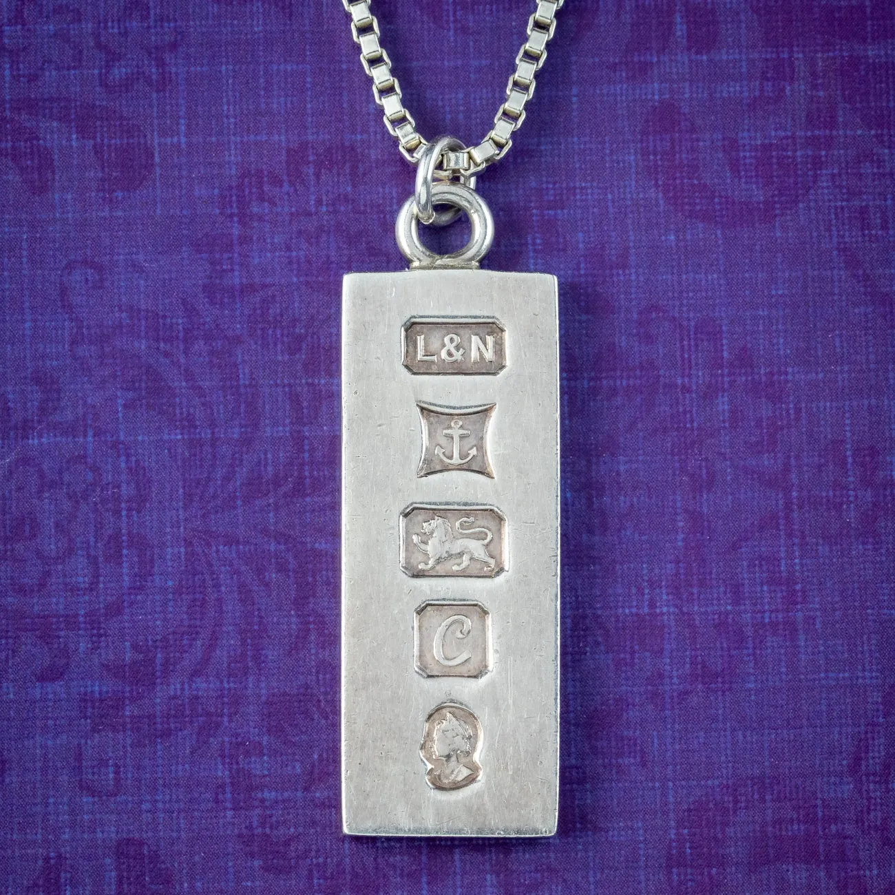 Vintage Ingot Pendant Necklace Sterling Silver Silver Jubilee Dated 1977