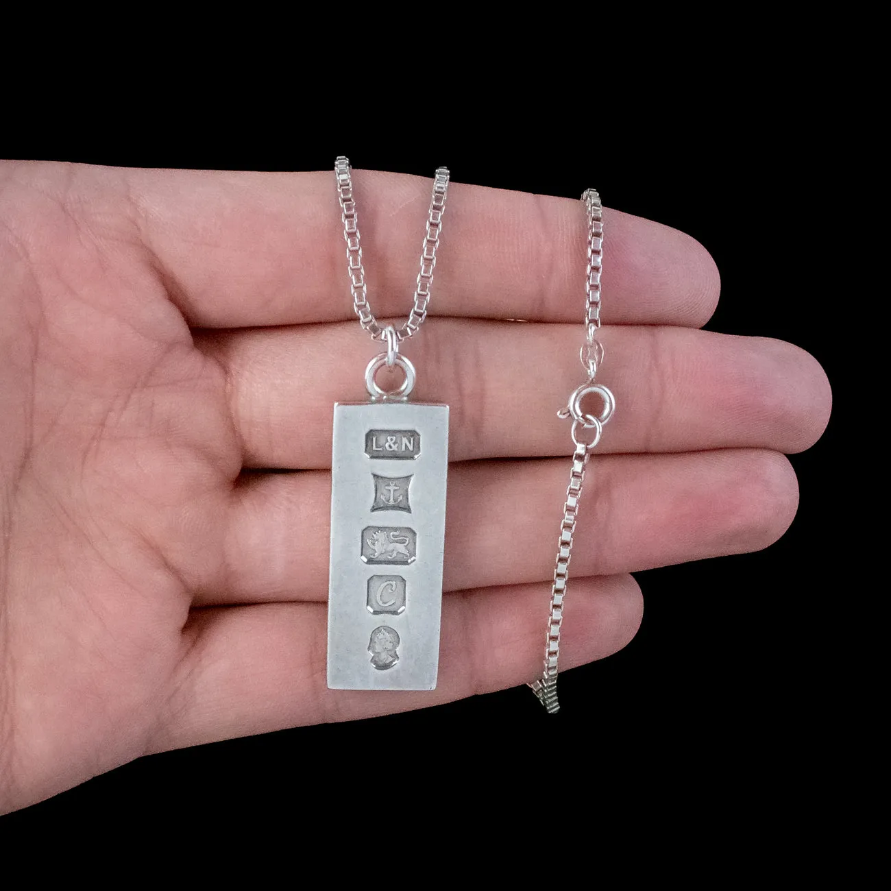 Vintage Ingot Pendant Necklace Sterling Silver Silver Jubilee Dated 1977