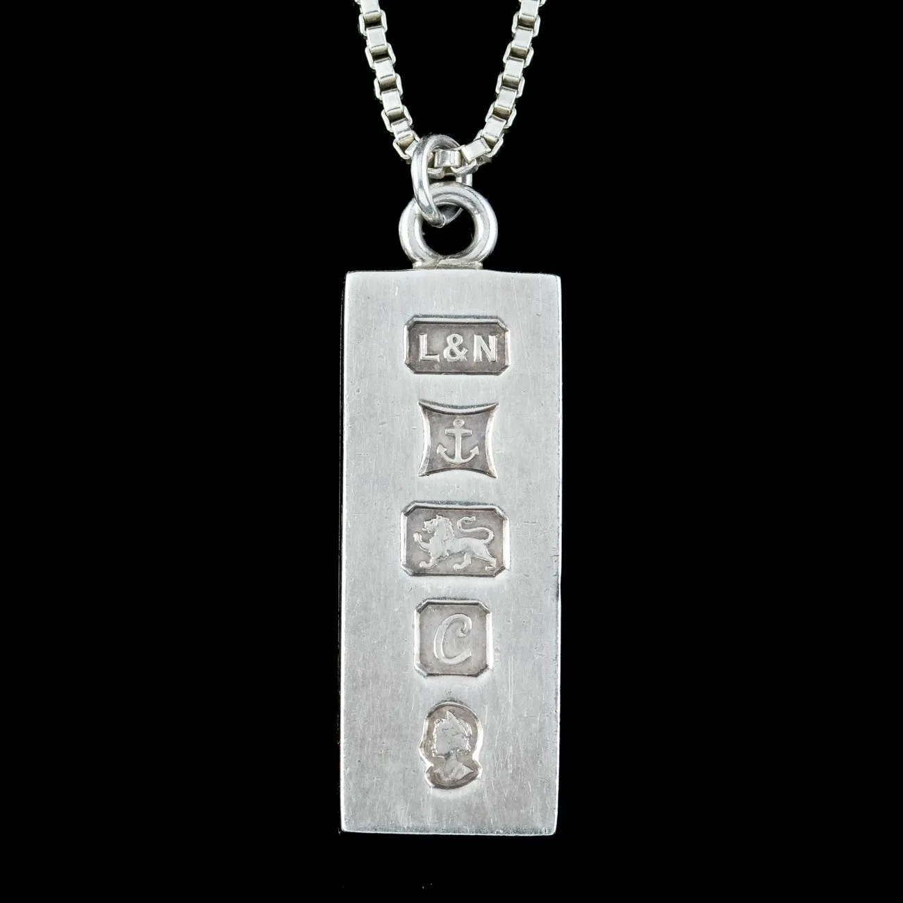 Vintage Ingot Pendant Necklace Sterling Silver Silver Jubilee Dated 1977