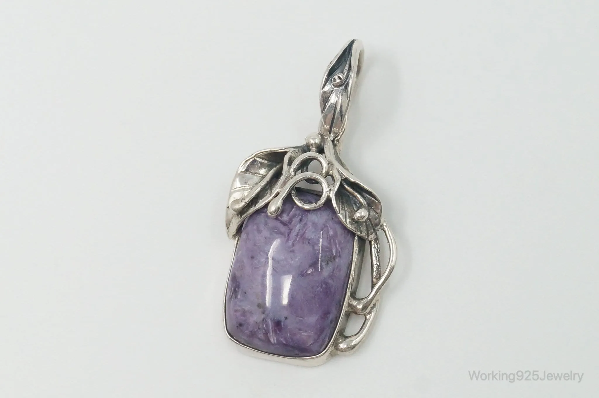 Vintage Large Charoite Sterling Silver Necklace Pendant