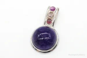 Vintage Large Purple Amethyst Multi Gem Sterling Silver Pendant