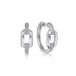 White Sapphire Link Chain Hoop Earrings in Sterling Silver