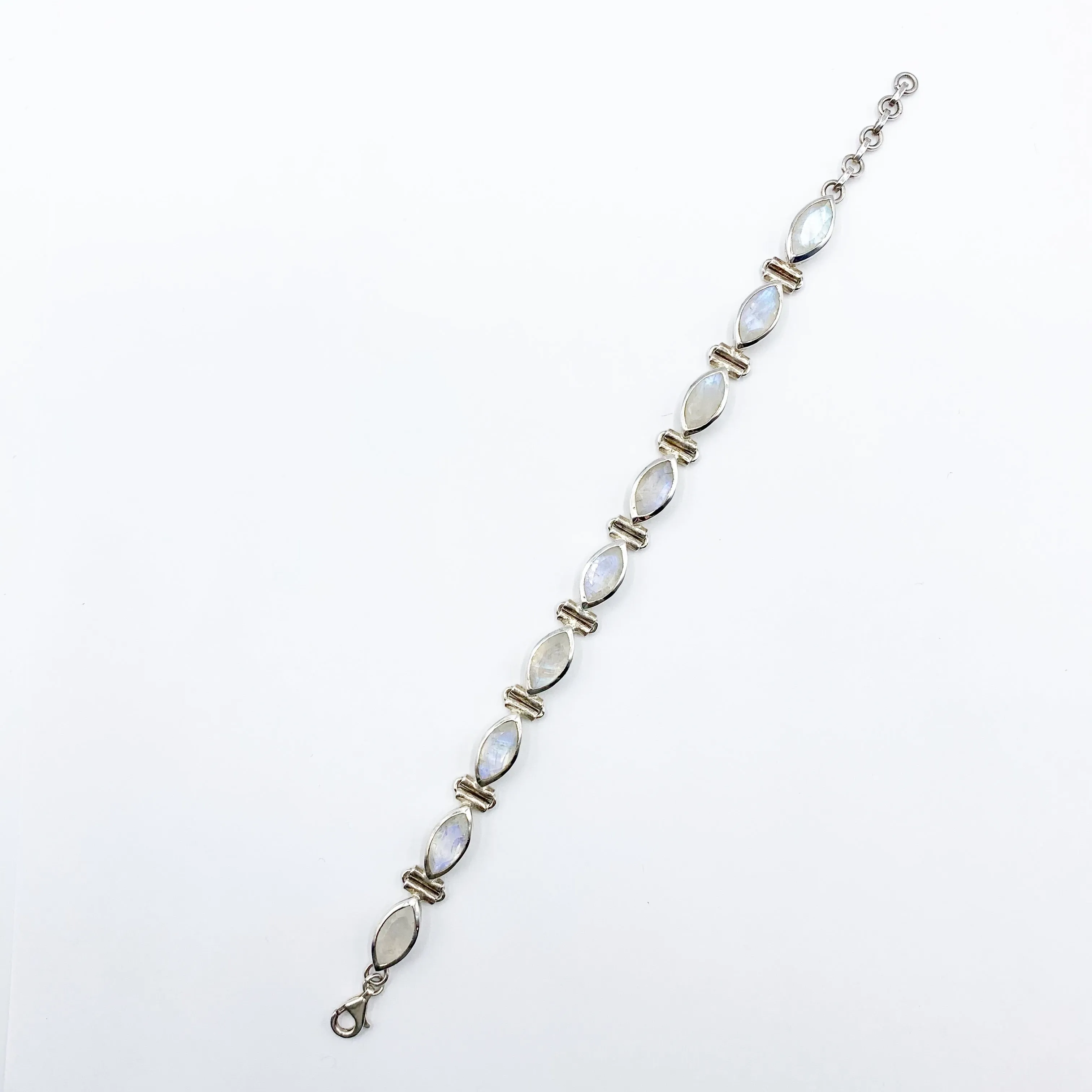 White Sterling Silver Bracelet with Marquise Moonstones