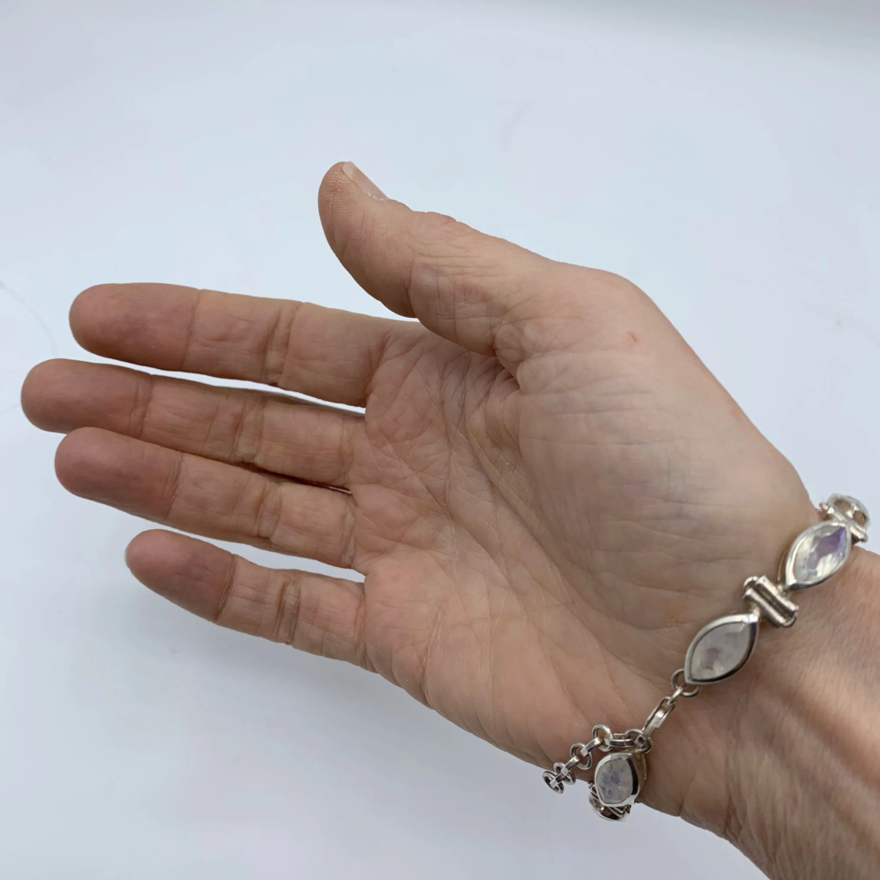 White Sterling Silver Bracelet with Marquise Moonstones