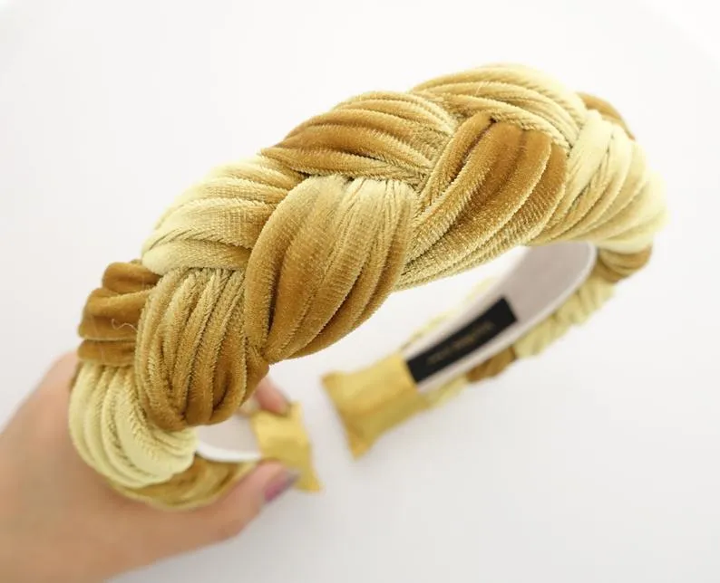 wide braided velvet headband stylish chunky hairband