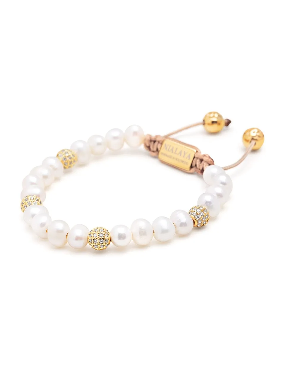 Women's Beaded Bracelet with Pearl and Gold