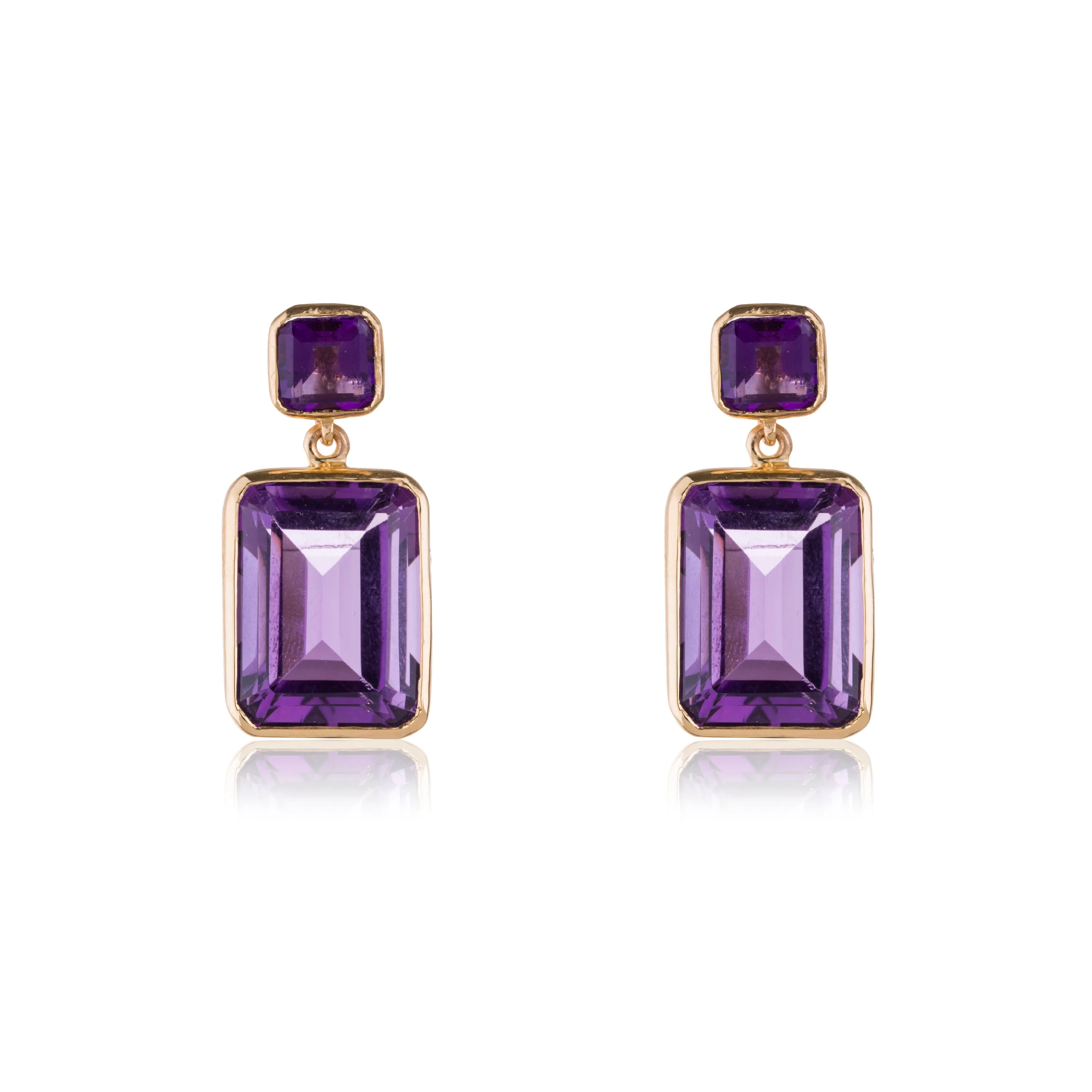 Zoya Emerald Cut Amethyst Drops, 18K Gold